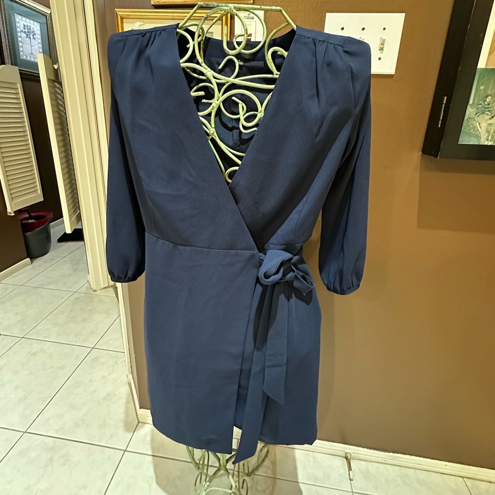 J. Crew Navy Wrap Mini Dress with Tie Waist - Picture 5 of 12